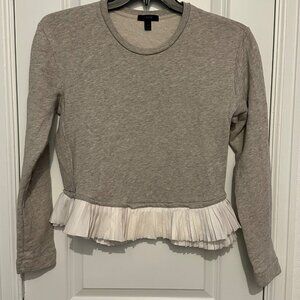 J. Crew Womens Gray Long Sleeve Top With Pleated Hem Size S Cotton & Polyester B